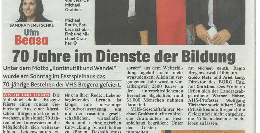 Zeitungsausschnitt Pressespiegel 70 Jahre VHS Bregenz 5 Seite