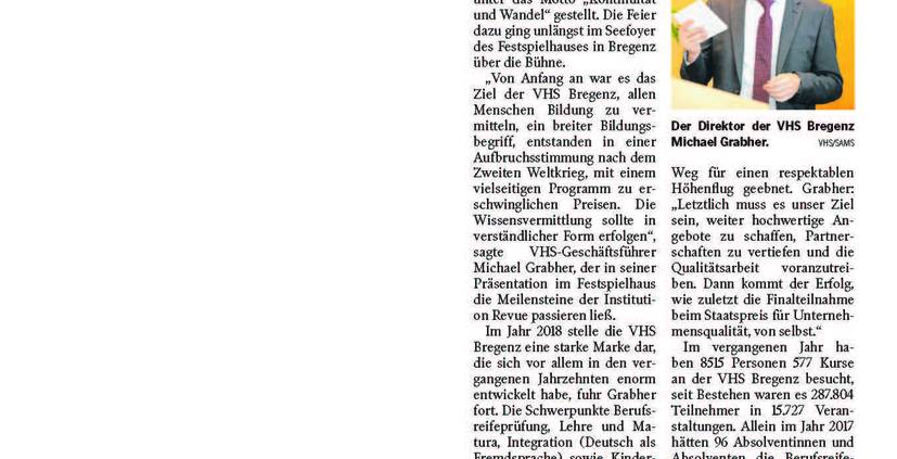 Zeitungsausschnitt Pressespiegel 70 Jahre VHS Bregenz 3 Seite