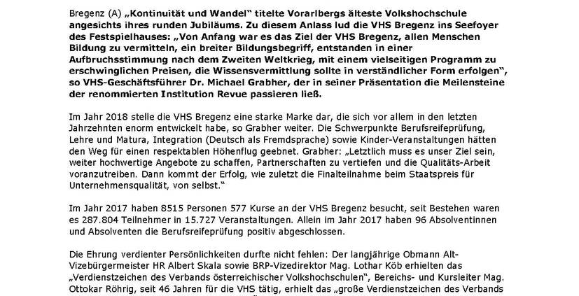 Zeitungsausschnitt Pressespiegel 70 Jahre VHS Bregenz 6 Seite